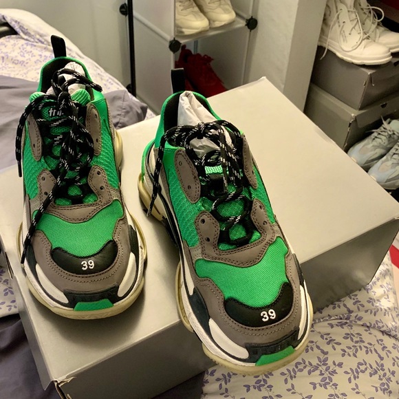 Balenciaga Green/Grey/white Triple S Sneakers - Picture 2 of 3